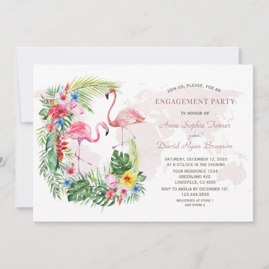 Exotische Tropische Bloem Gouden Wereldkaart Trouw Kaart (Voorkant)