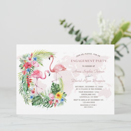 Exotische Tropische Bloem Gouden Wereldkaart Trouw Kaart (Staand voorkant)