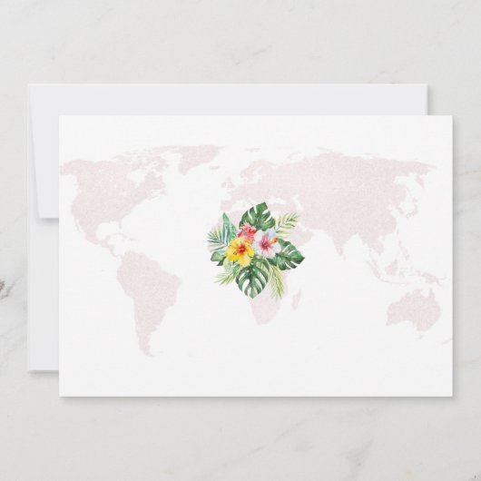 Exotische Tropische Bloem Gouden Wereldkaart Trouw Kaart (Achterkant)