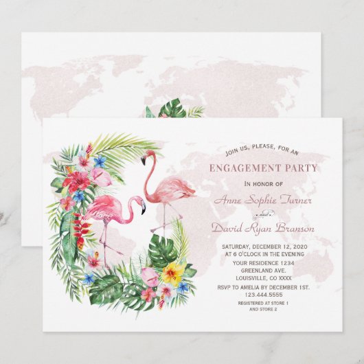 Exotische Tropische Bloem Gouden Wereldkaart Trouw Kaart (Voorkant / Achterkant)