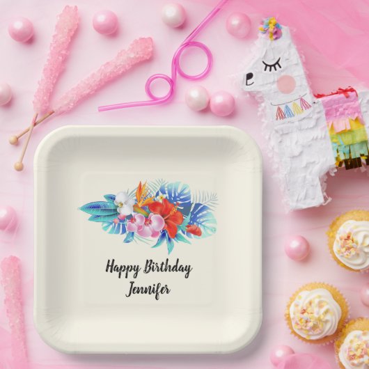 Exotische tropische bloemen afgelopen dag papieren bordje (Feest)