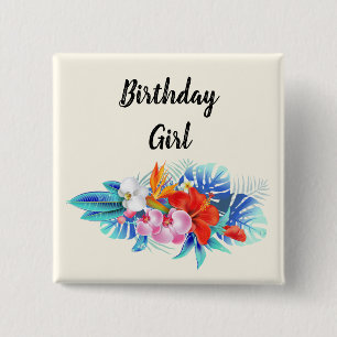 Exotische Tropische Bloemen - Birthday Girl Vierkante Button 5,1 Cm
