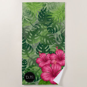 Exotische tropische 🏝 bloemen en palmbladeren strandlaken