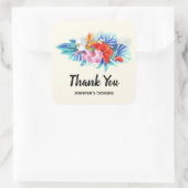 Exotische tropische bloemen in roze en Aqua Busine Vierkante Sticker (Tas)