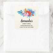 Exotische tropische bloemen in roze en Aqua Busine Vierkante Sticker (Tas)
