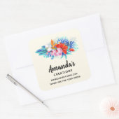 Exotische tropische bloemen in roze en Aqua Busine Vierkante Sticker (Envelop)