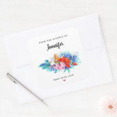 Exotische tropische bloemen in roze en Aqua Kitche Vierkante Sticker (Envelop)