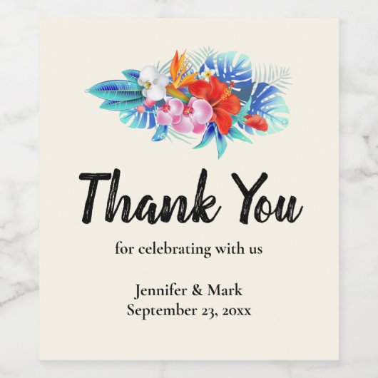 Exotische tropische bloemen in roze en Aqua Wedden Wijn Etiket (Enkel label)