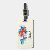 Exotische tropische bloemen in roze en Turquoise Bagagelabel (Voorkant verticaal)