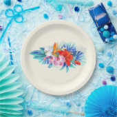 Exotische tropische bloemen in roze en Turquoise Papieren Bordje (Feest)