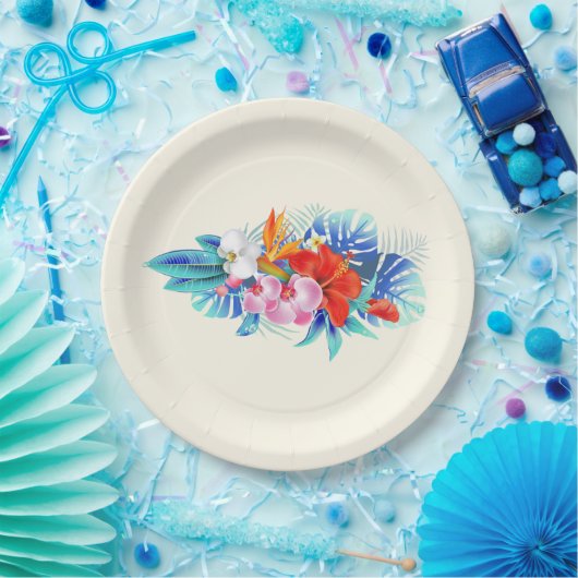 Exotische tropische bloemen in roze en Turquoise Papieren Bordje (Feest)