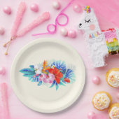 Exotische tropische bloemen in roze en Turquoise Papieren Bordje (Feest)