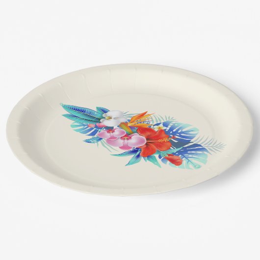 Exotische tropische bloemen in roze en Turquoise Papieren Bordje (Gekanteld)