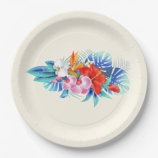 Exotische tropische bloemen in roze en Turquoise Papieren Bordje (Voorkant)