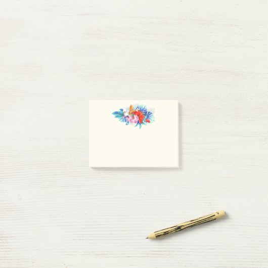 Exotische tropische bloemen in roze en Turquoise Post-it® Notes (Op bureau)