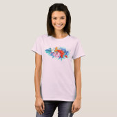 Exotische tropische bloemen in roze en Turquoise T-shirt (Voorkant volledig)