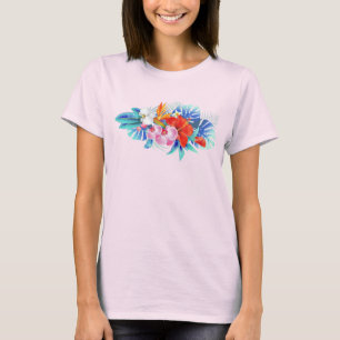 Exotische tropische bloemen in roze en Turquoise T-shirt