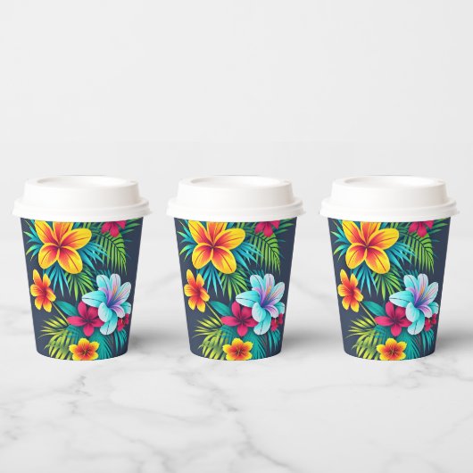 Exotische tropische bloemen papieren bekers (Multi)