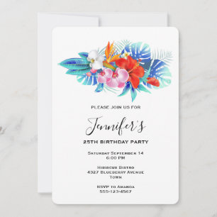 Exotische Tropische Bloemen - Roze & Aqua Verjaard Kaart