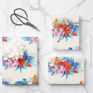 Exotische Tropische Bloemen - Roze & Aquamarijn Inpakpapier Vel