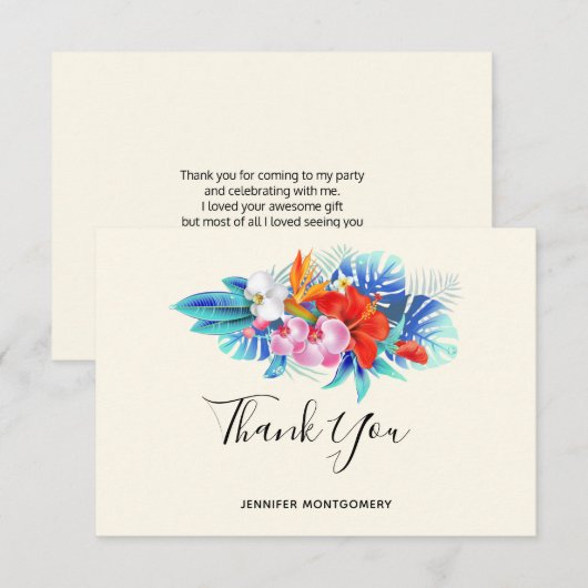 Exotische tropische bloemen - Roze en Aqua Bedankkaart (Voorkant / Achterkant)