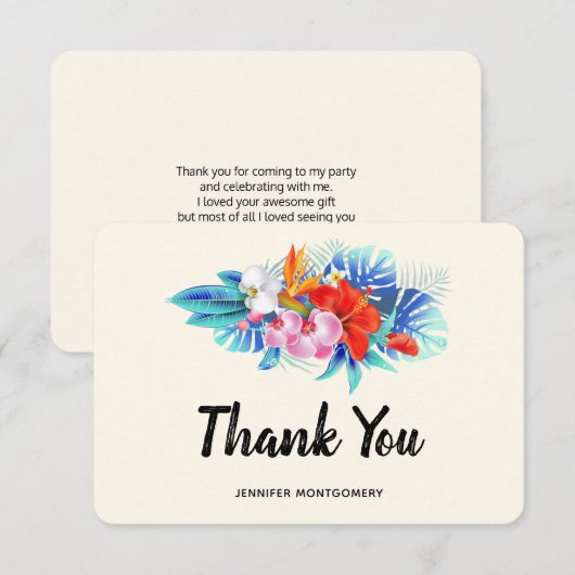 Exotische tropische bloemen - Roze en Aqua Bedankkaart (Voorkant / Achterkant)