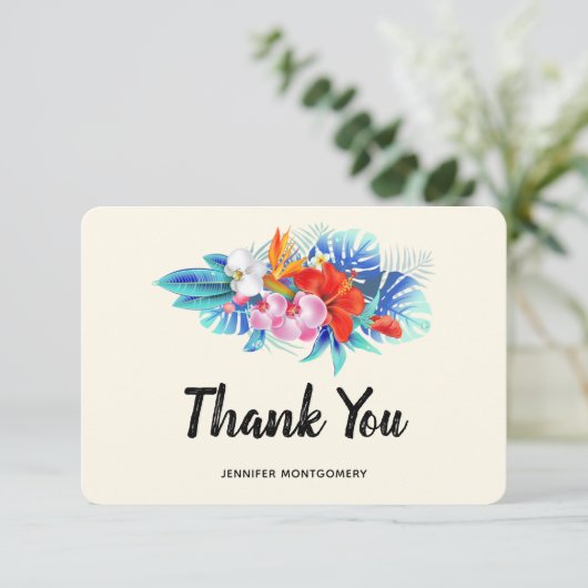 Exotische tropische bloemen - Roze en Aqua Bedankkaart (Staand voorkant)