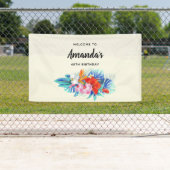 Exotische tropische bloemen - Roze en Aqua Birthda Spandoek (Insitu)