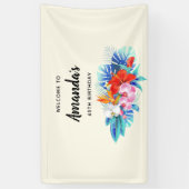 Exotische tropische bloemen - Roze en Aqua Birthda Spandoek (Verticaal)