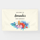 Exotische tropische bloemen - Roze en Aqua Birthda Spandoek (Horizontaal)