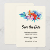 Exotische tropische bloemen - Roze en Aqua Save The Date (Voorkant / Achterkant)