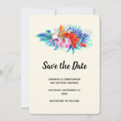 Exotische tropische bloemen - Roze en Aqua Save The Date (Voorkant)