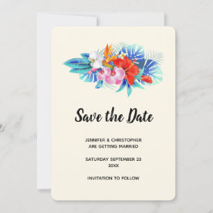 Exotische tropische bloemen - Roze en Aqua Save The Date