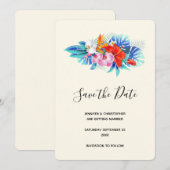 Exotische tropische bloemen - Roze en Aqua Save The Date (Voorkant / Achterkant)