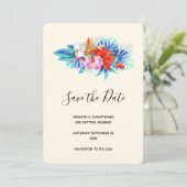 Exotische tropische bloemen - Roze en Aqua Save The Date (Staand voorkant)
