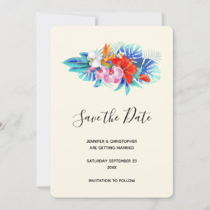 Exotische tropische bloemen - Roze en Aqua Save The Date