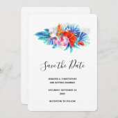 Exotische tropische bloemen - Roze en Aqua Save The Date (Voorkant / Achterkant)