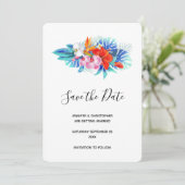 Exotische tropische bloemen - Roze en Aqua Save The Date (Staand voorkant)