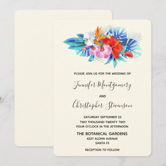 Exotische tropische bloemen - Roze en Aqua Weddens Kaart (Voorkant / Achterkant)