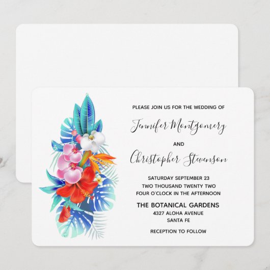 Exotische tropische bloemen - Roze en Aqua Weddens Kaart (Voorkant / Achterkant)