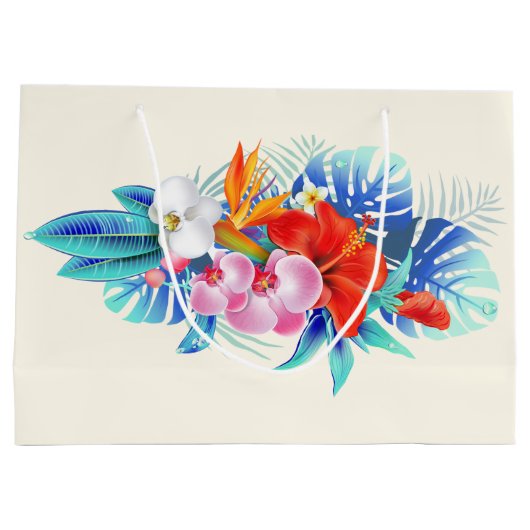 Exotische tropische bloemen - Roze en Aquamarine Groot Cadeauzakje (Achterkant)