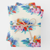 Exotische tropische bloemen - Roze en Aquamarine Inpakpapier Vel (In situ)