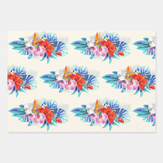 Exotische tropische bloemen - Roze en Aquamarine Inpakpapier Vel (Voorkant)