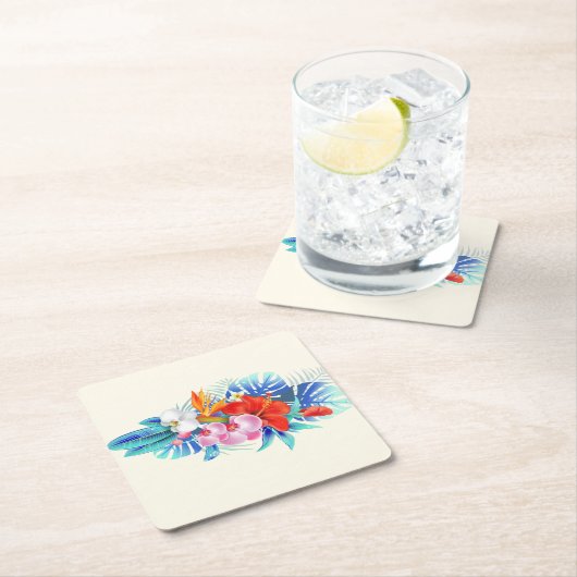 Exotische tropische bloemen - Roze en Aquamarine Kartonnen Onderzetters (Insitu)