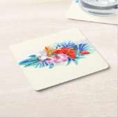 Exotische tropische bloemen - Roze en Aquamarine Kartonnen Onderzetters (Schuin)