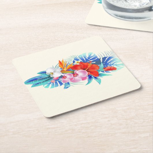 Exotische tropische bloemen - Roze en Aquamarine Kartonnen Onderzetters (Schuin)