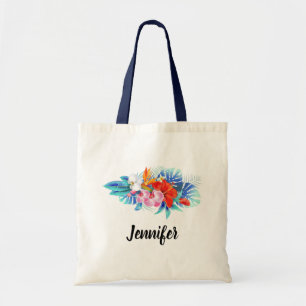 Exotische tropische bloemen - Roze en Aquamarine Tote Bag