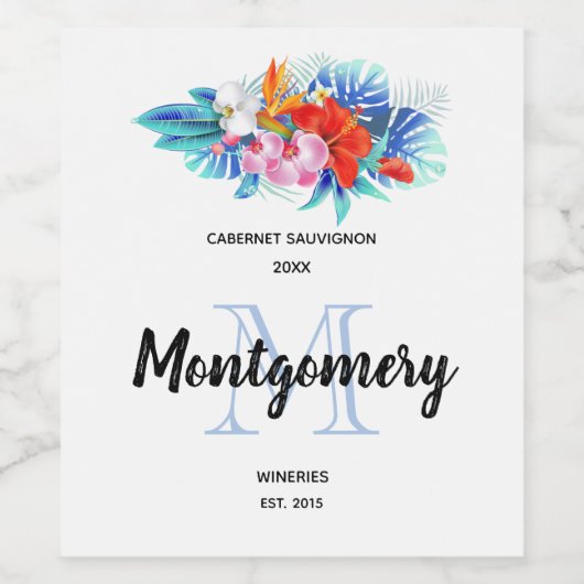 Exotische Tropische Bloemen Wijnbereiding Wijn Etiket (Enkel label)