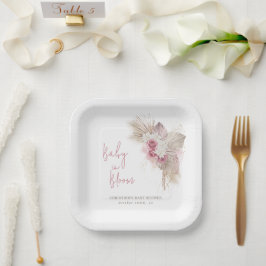 Exotische Tropische Boho Roze Rozen Baby Shower Papieren Bordje