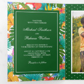 Exotische tropische kleurrijke tuin foto bruiloft drieluik uitnodiging (Binnenzijde eerst)